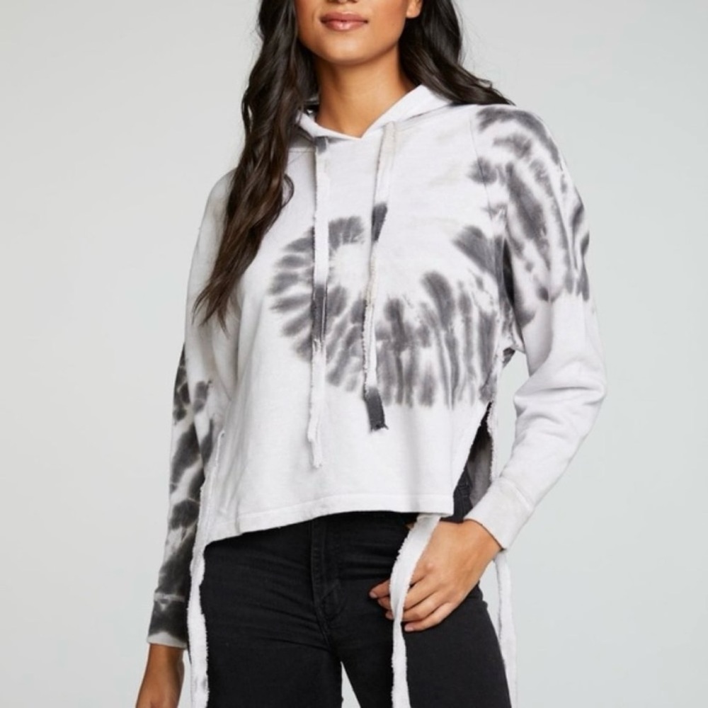 CHASER Tie Dye Linen French Terry Side Tie Pullover Hoodie Sweatshirt Size M